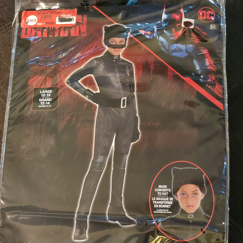 New In Package DC Comics Selina Kyle Batgirl Kids Costume Black Size Large 12-14